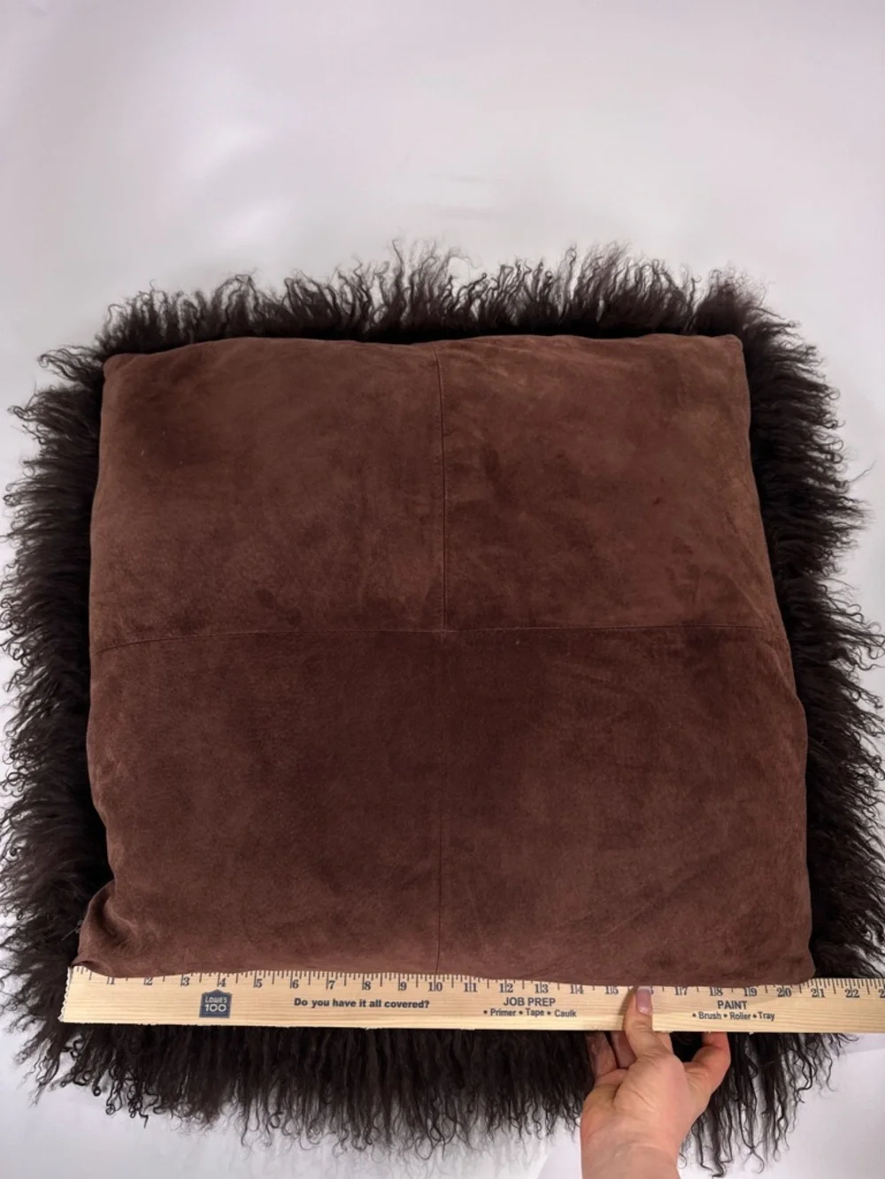 Real Mongolian Lamb Fur Throw Pillow Chocolate Brown Suede Backing 21x21